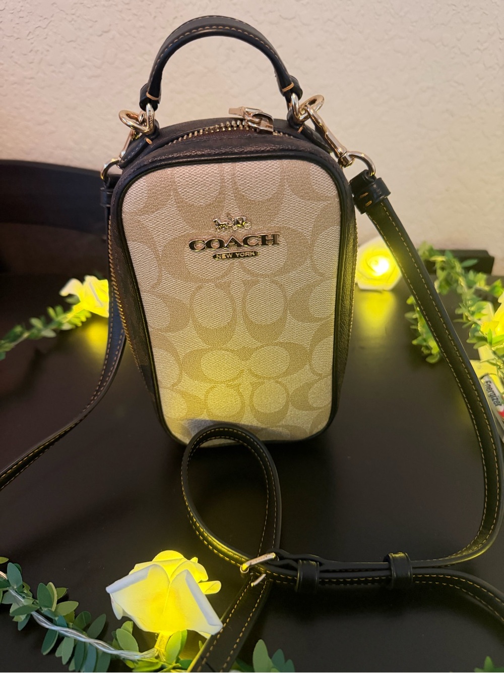 Coach Phone Mini Crossbody with Black Trim fits a IPhone 17 Promax